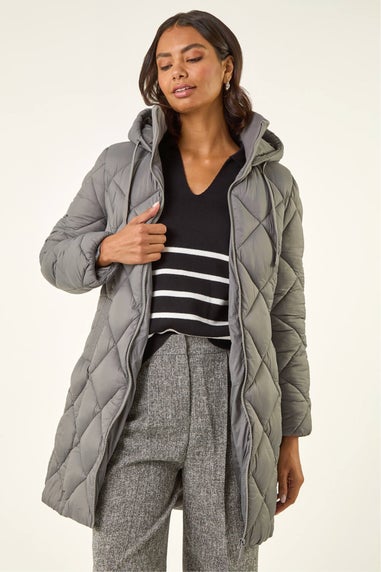 Roman Grey Diamond Quilt Padded Coat