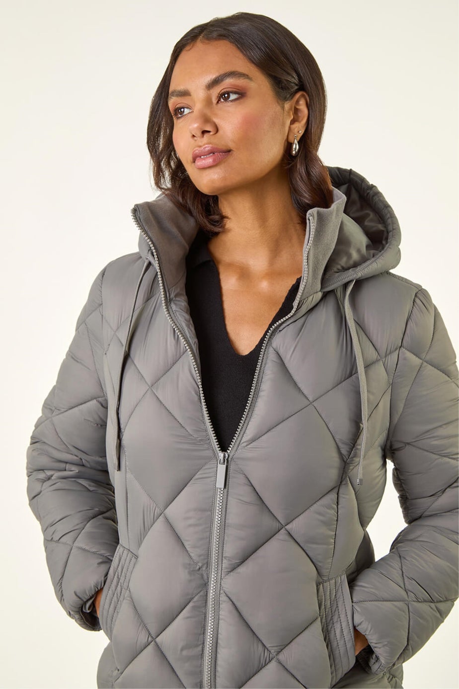 Roman Grey Diamond Quilt Padded Coat