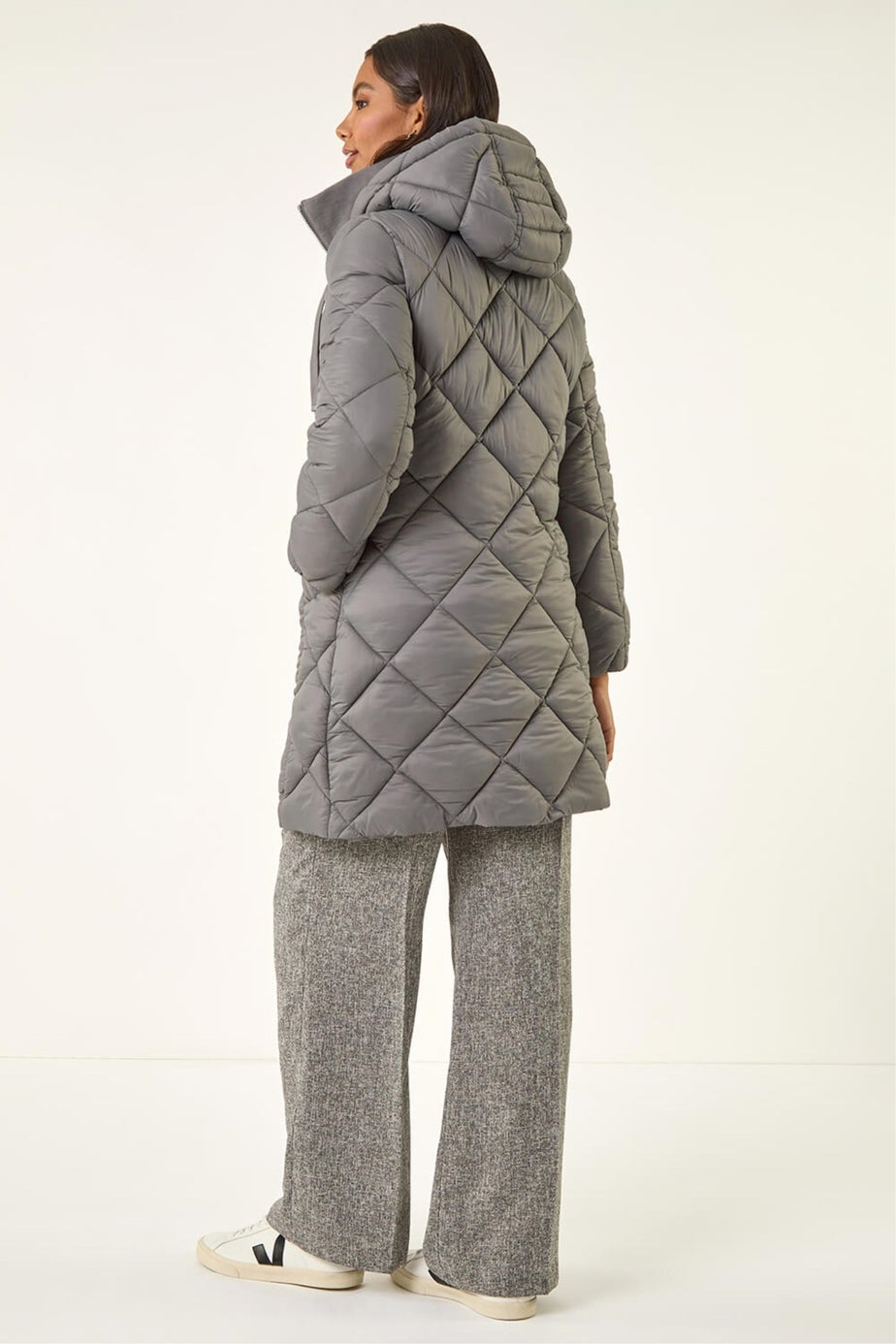 Roman Grey Diamond Quilt Padded Coat
