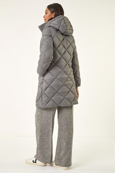 Roman Grey Diamond Quilt Padded Coat