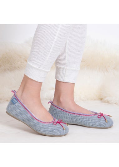 Totes Isotoner Grey Herringbone Ballet Slipper