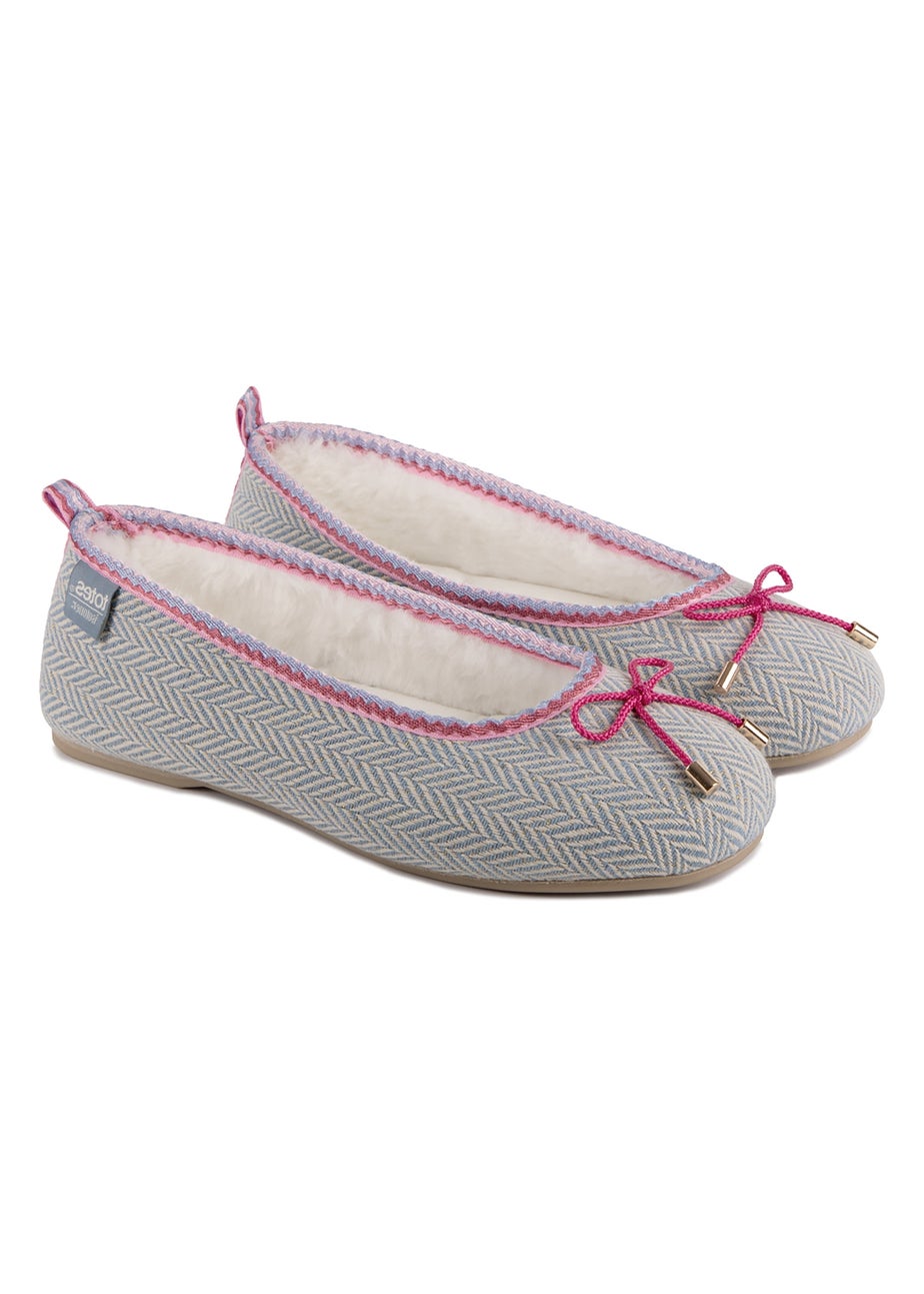 Totes Isotoner Grey Herringbone Ballet Slipper