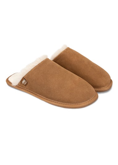 Totes Isotoner Tan Real Suede Mule With Water Repellency