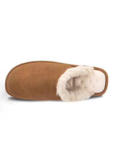 Totes Isotoner Tan Real Suede Mule With Water Repellency