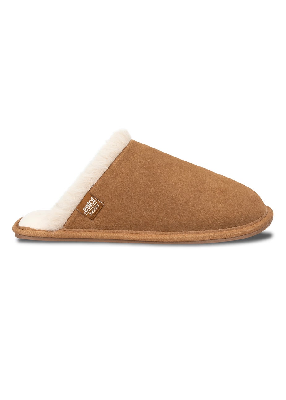 Totes Isotoner Tan Real Suede Mule With Water Repellency