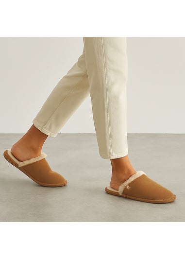 Totes Isotoner Tan Real Suede Mule With Water Repellency