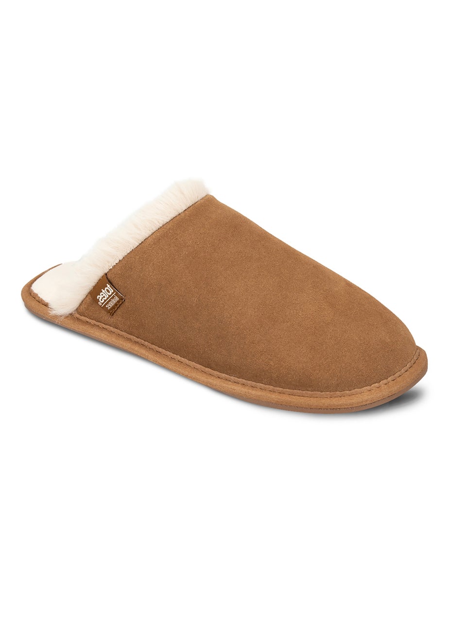 Totes Isotoner Tan Real Suede Mule With Water Repellency
