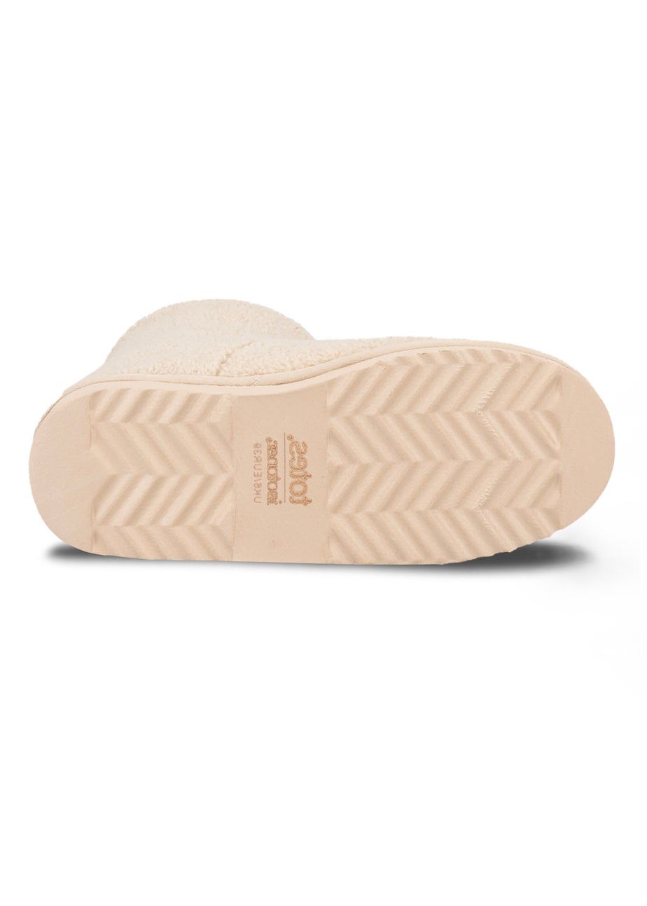 Totes Isotoner Cream Borg Boot With Cuff Detail