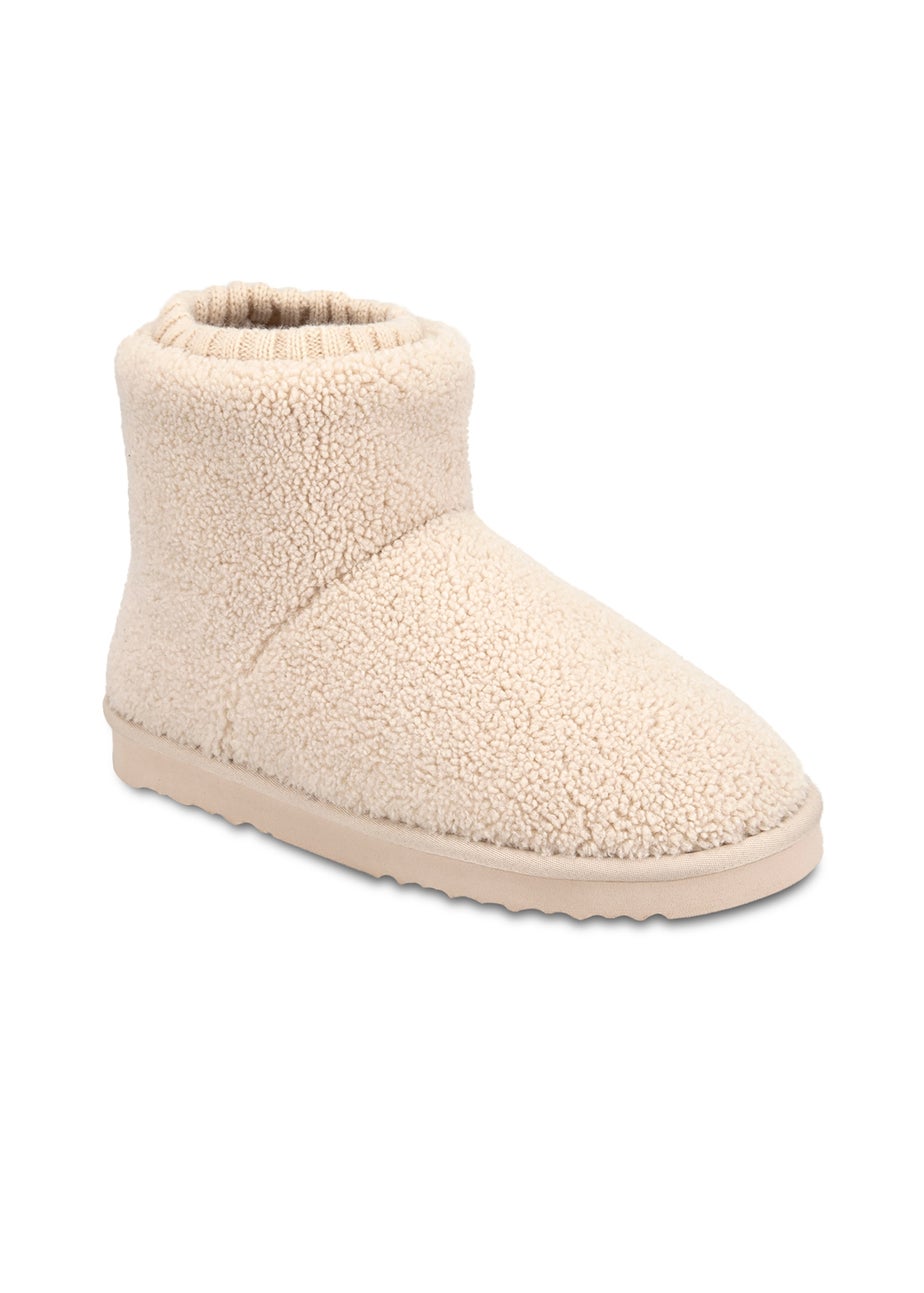 Totes Isotoner Cream Borg Boot With Cuff Detail