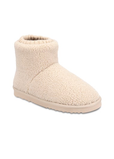 Totes Isotoner Cream Borg Boot With Cuff Detail