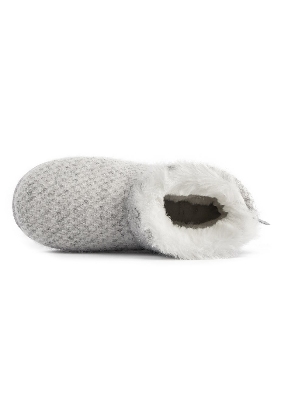 Totes Isotoner Grey Sparkle Knit Boot Slippers