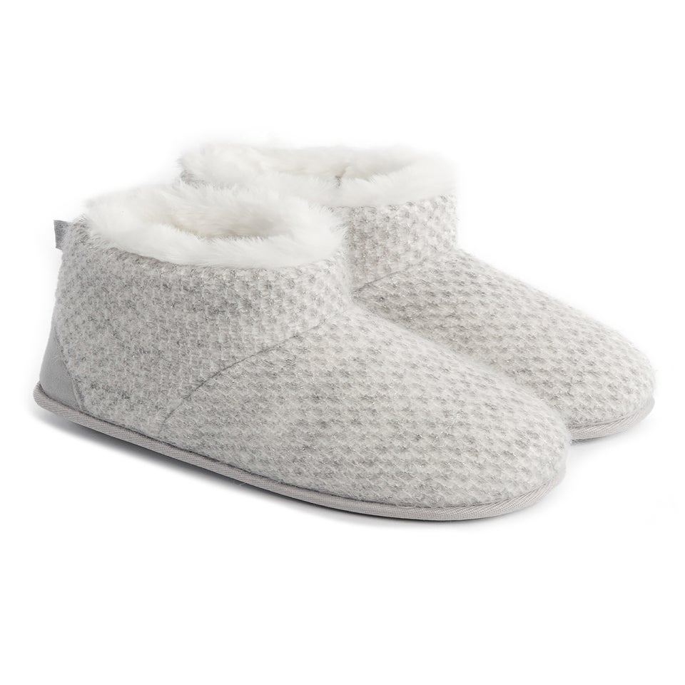 Totes Isotoner Grey Sparkle Knit Boot Slippers