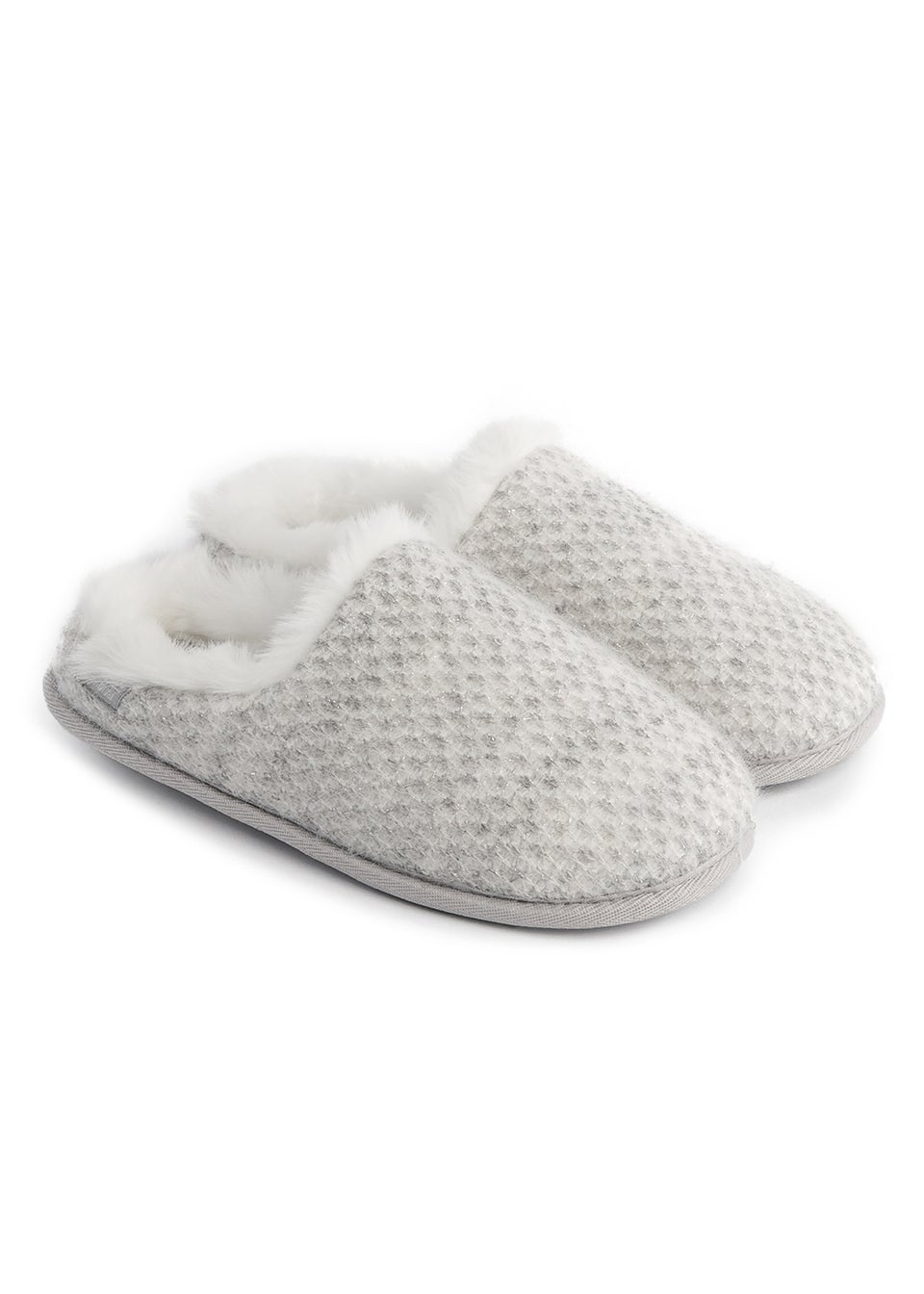 Totes Isotoner Grey Sparkle Knit Swept Back Mule Slippers