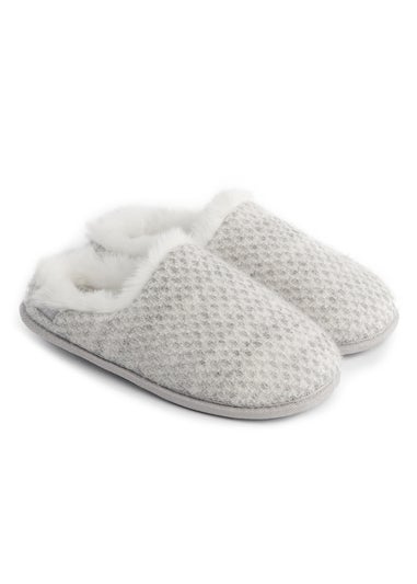 Totes Isotoner Grey Sparkle Knit Swept Back Mule Slippers