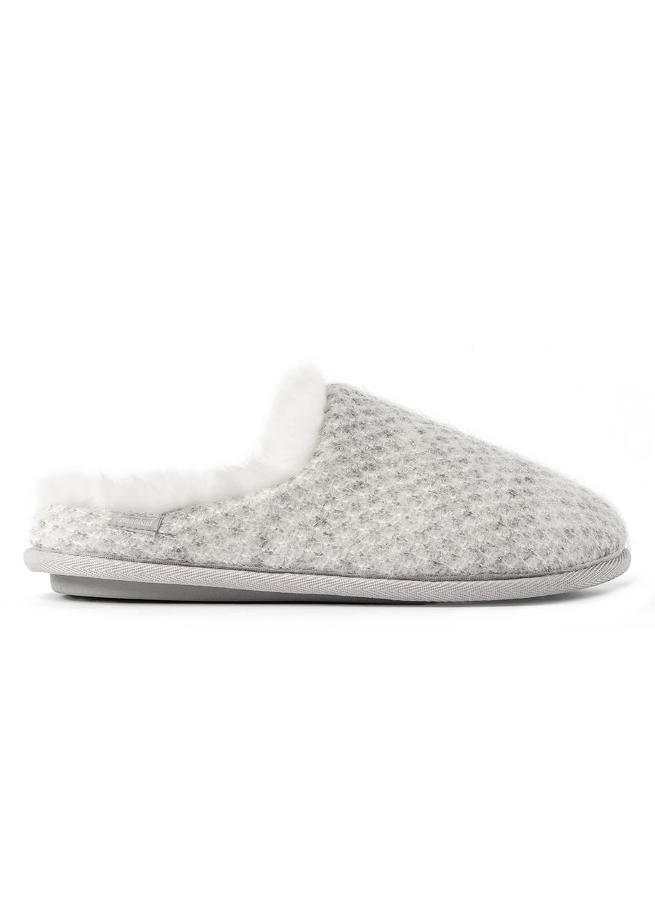 Totes Isotoner Grey Sparkle Knit Swept Back Mule Slippers