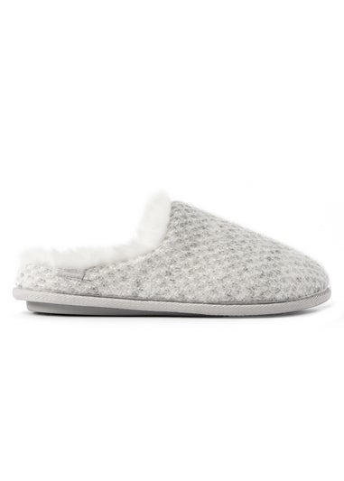 Totes Isotoner Grey Sparkle Knit Swept Back Mule Slippers