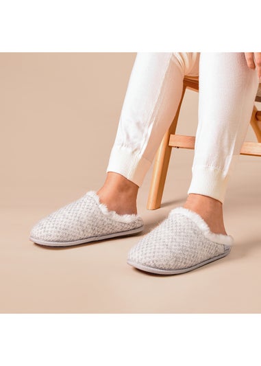 Totes Isotoner Grey Sparkle Knit Swept Back Mule Slippers