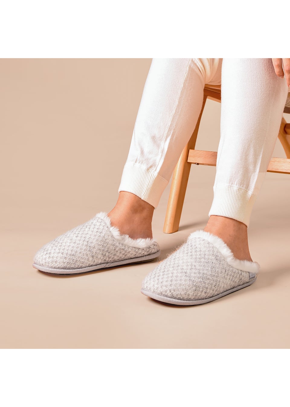 Totes Isotoner Grey Sparkle Knit Swept Back Mule Slippers