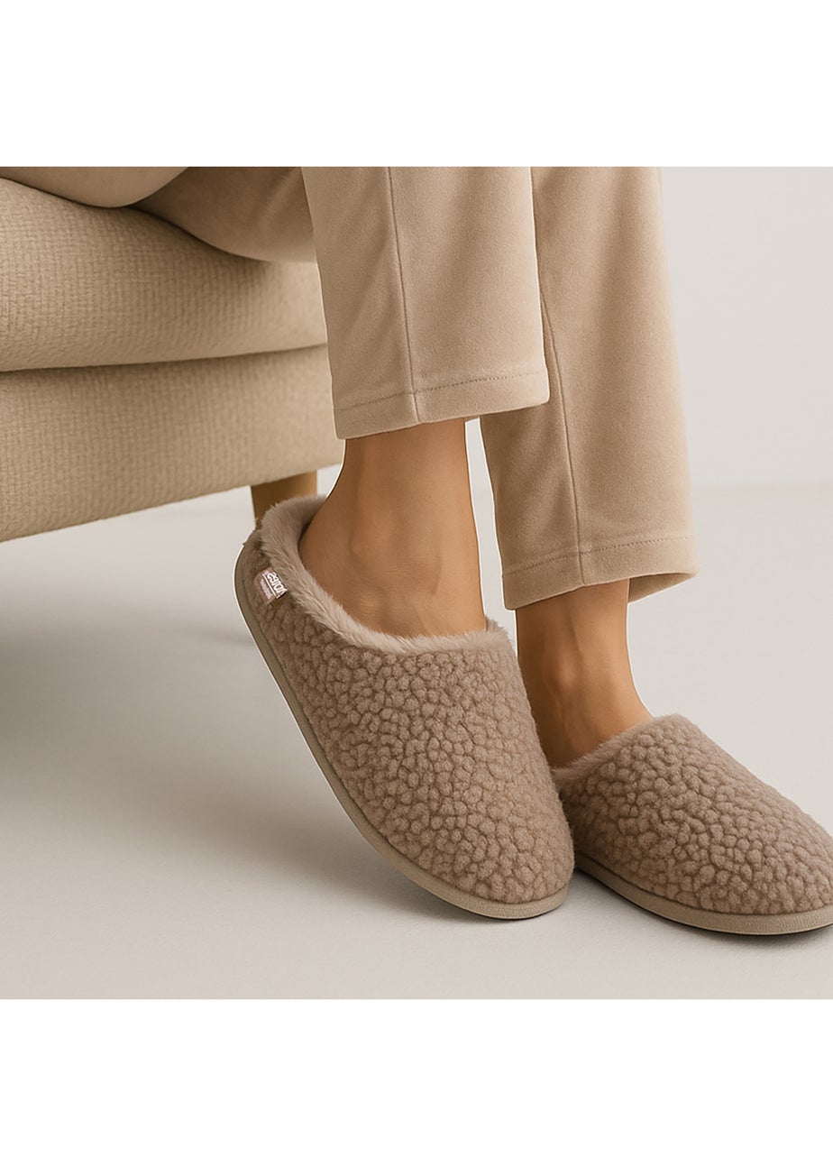 Totes Isotoner Mink Borg Swept Back Mule