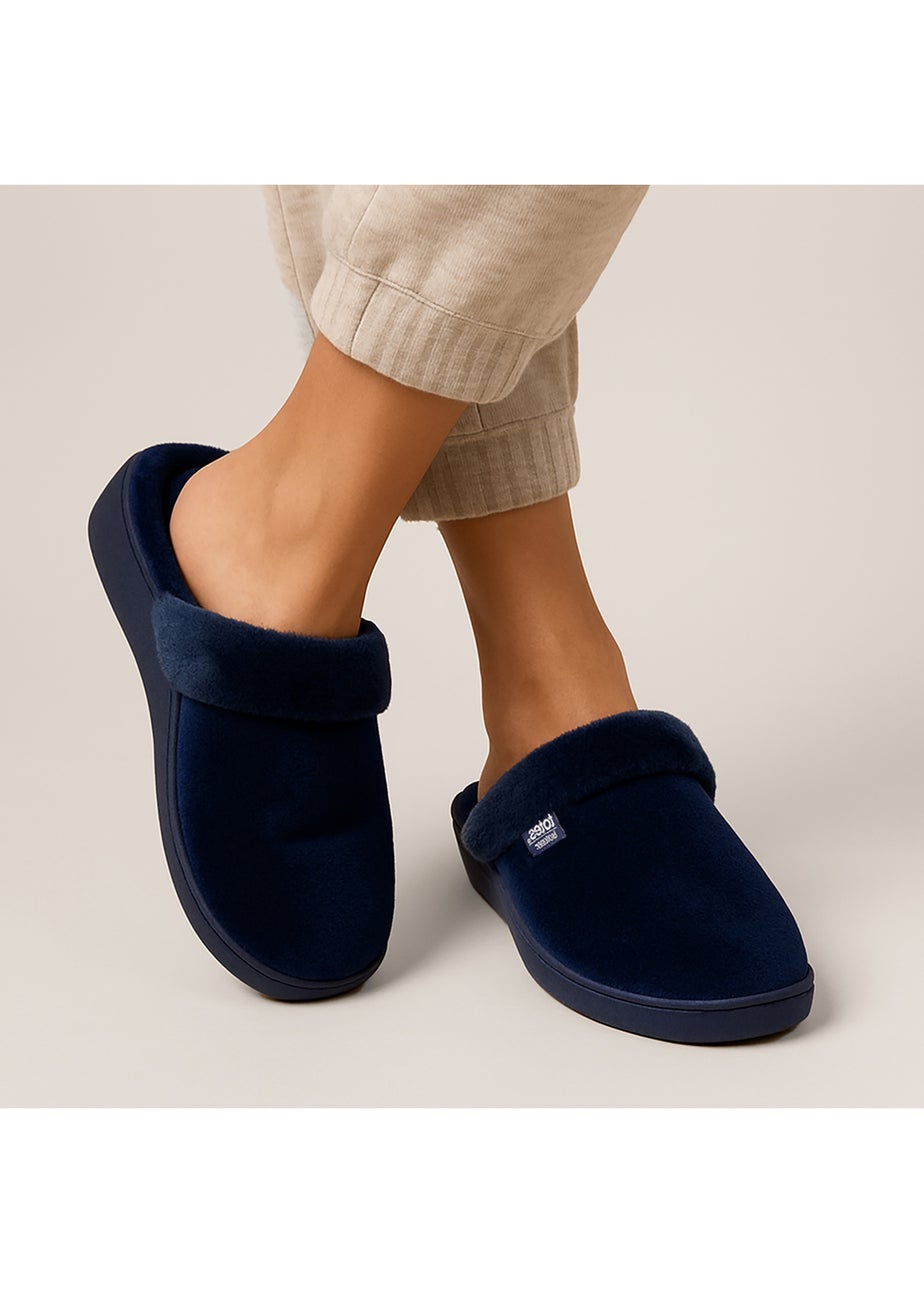 Totes Isotoner Navy Sparkle Velour Heeled Mule
