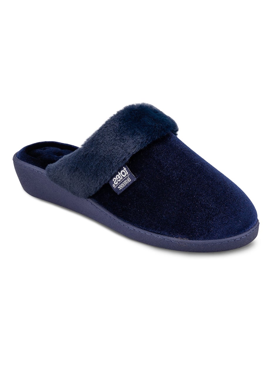 Totes Isotoner Navy Sparkle Velour Heeled Mule