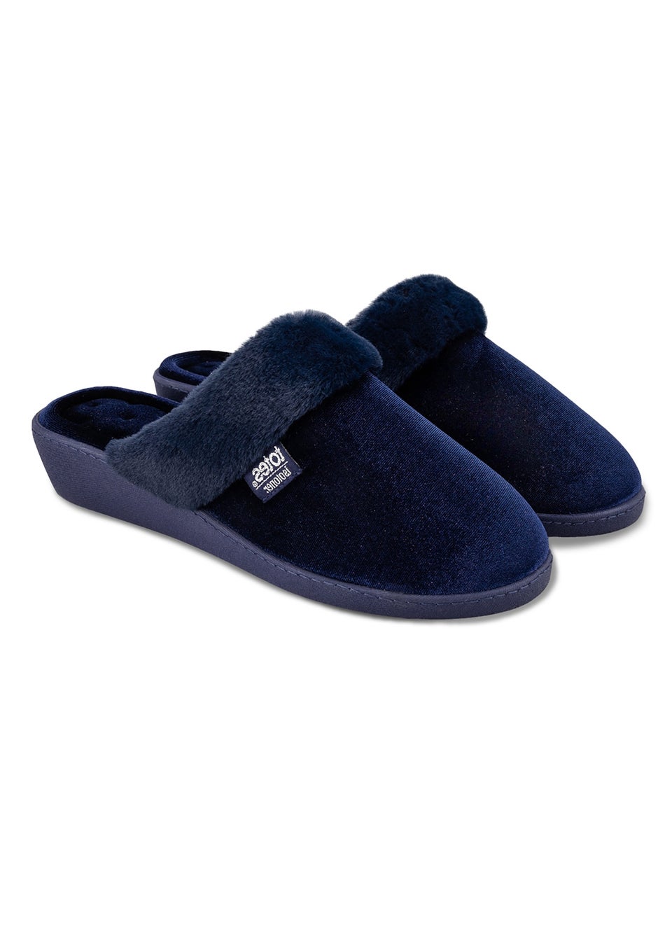 Totes Isotoner Navy Sparkle Velour Heeled Mule