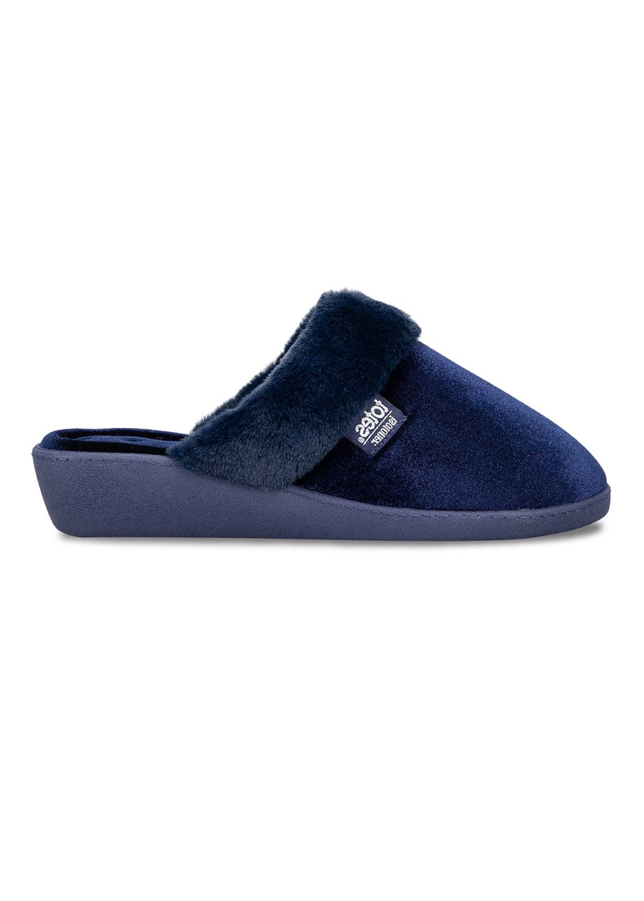 Totes Isotoner Navy Sparkle Velour Heeled Mule