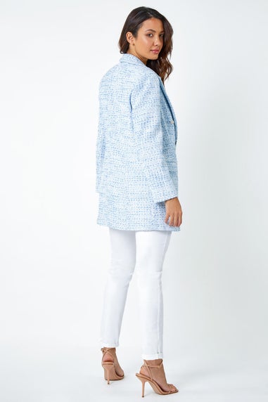 Roman Light Blue Textured Check Boucle Blazer Jacket