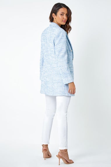 Roman Light Blue Textured Check Boucle Blazer Jacket