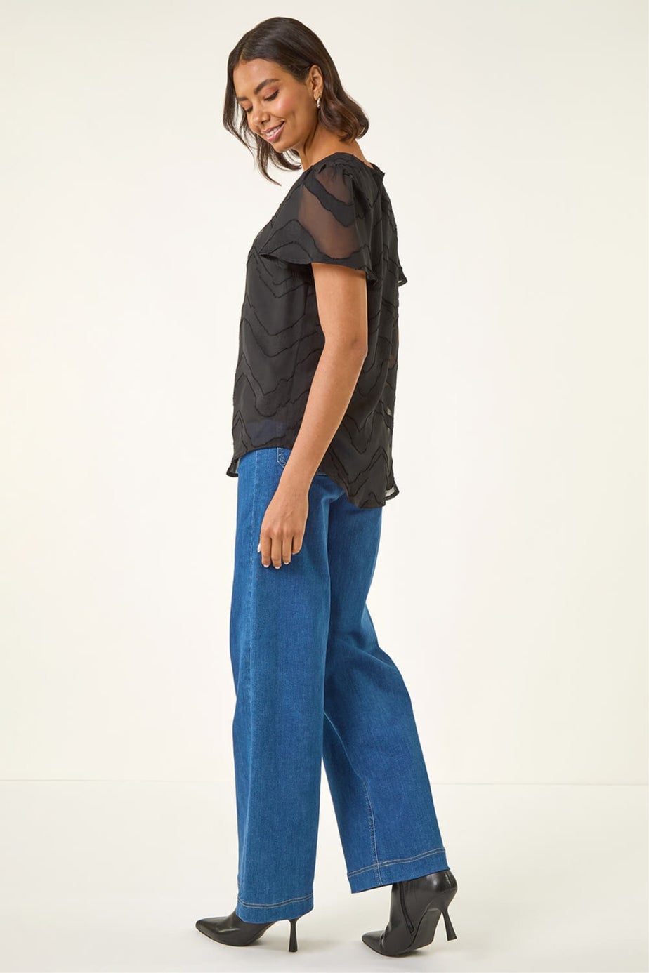 Roman Black Jacquard Zig Zag Top