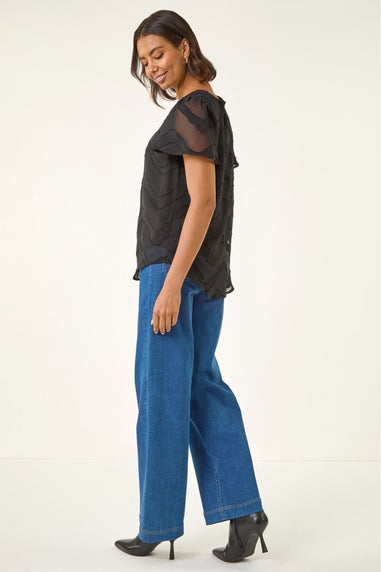 Roman Black Jacquard Zig Zag Top