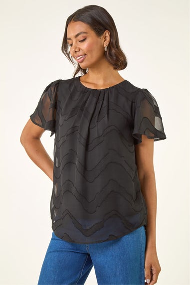 Roman Black Jacquard Zig Zag Top