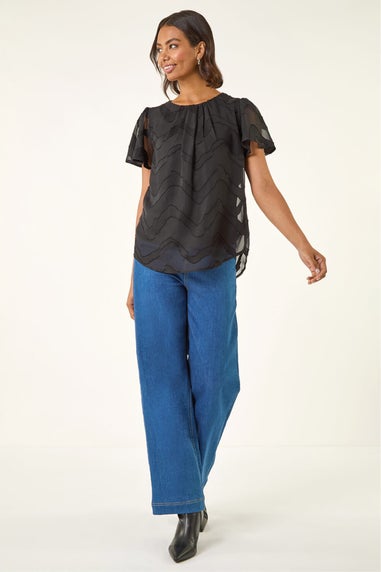 Roman Black Jacquard Zig Zag Top