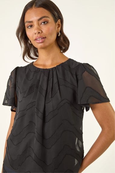 Roman Black Jacquard Zig Zag Top