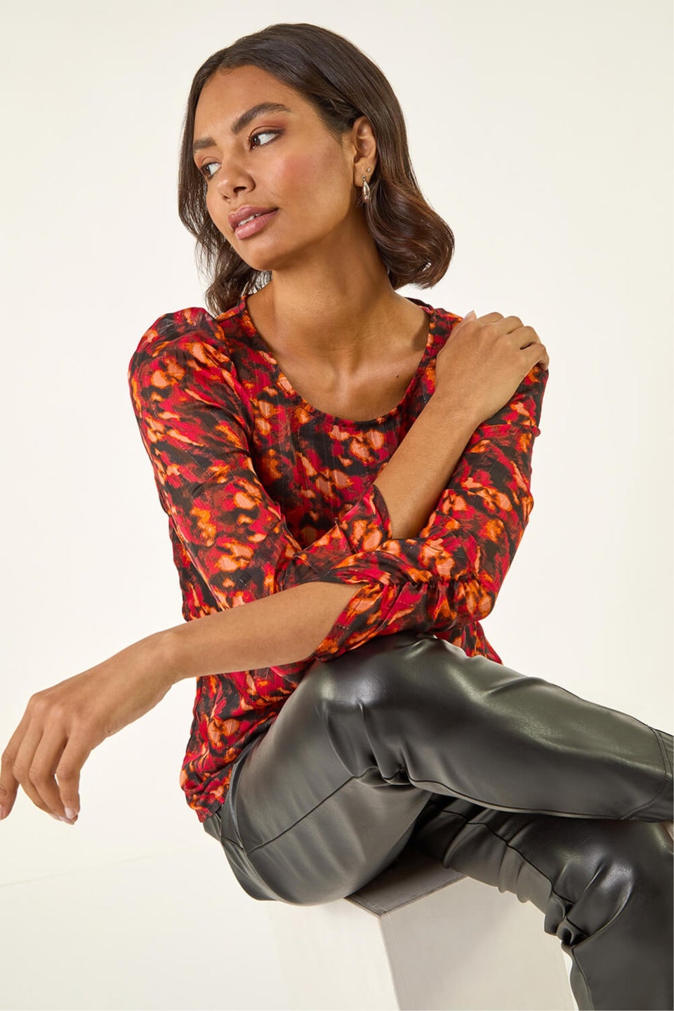 Roman Red Blurred Satin Stripe Top