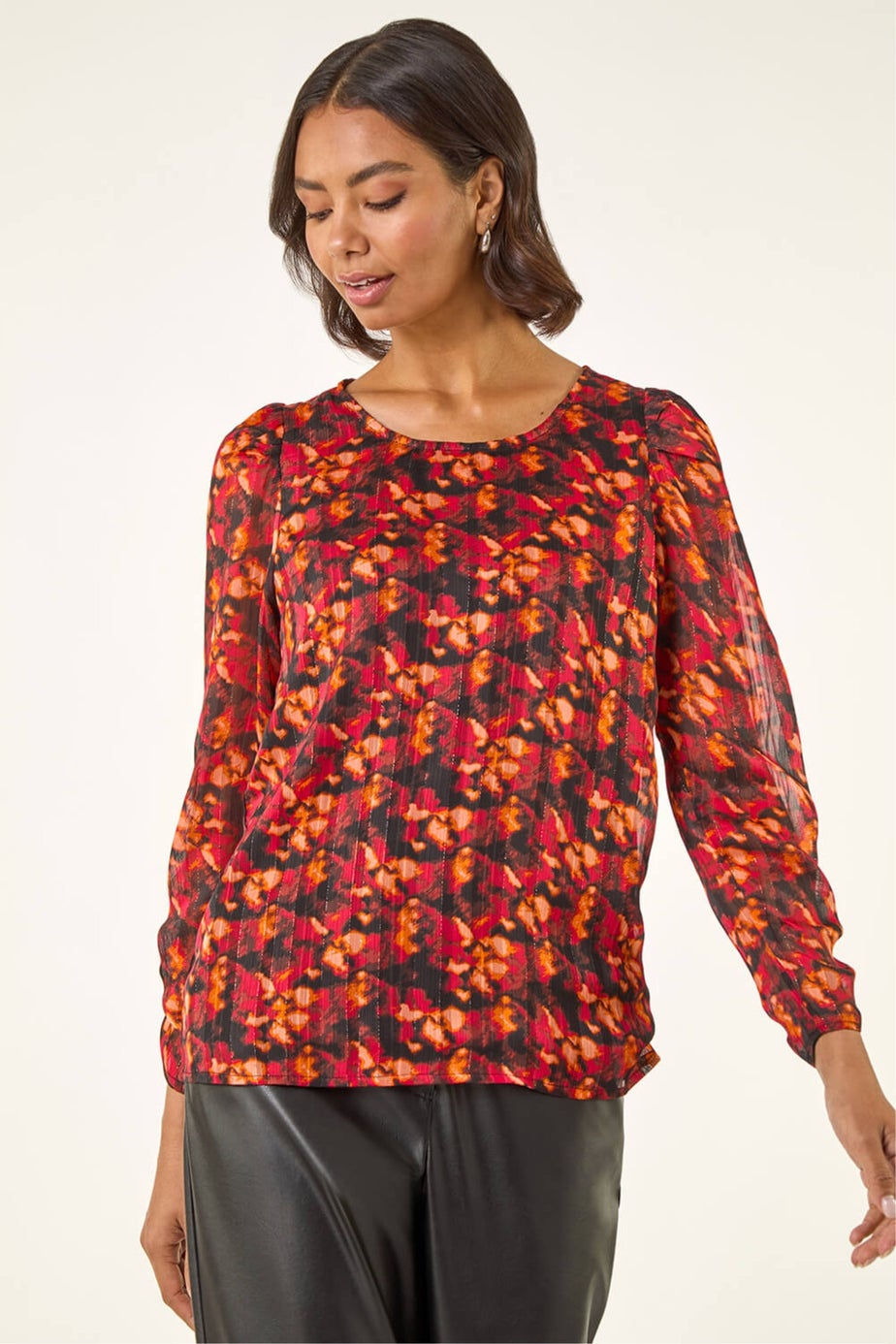 Roman Red Blurred Satin Stripe Top