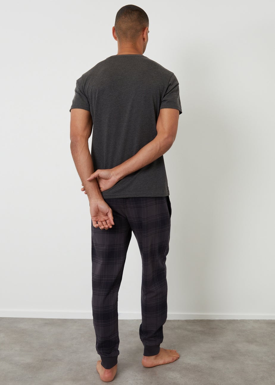 Threadbare Black 2 Pack Short Sleeve Top & Check Pants Pyjama Sets