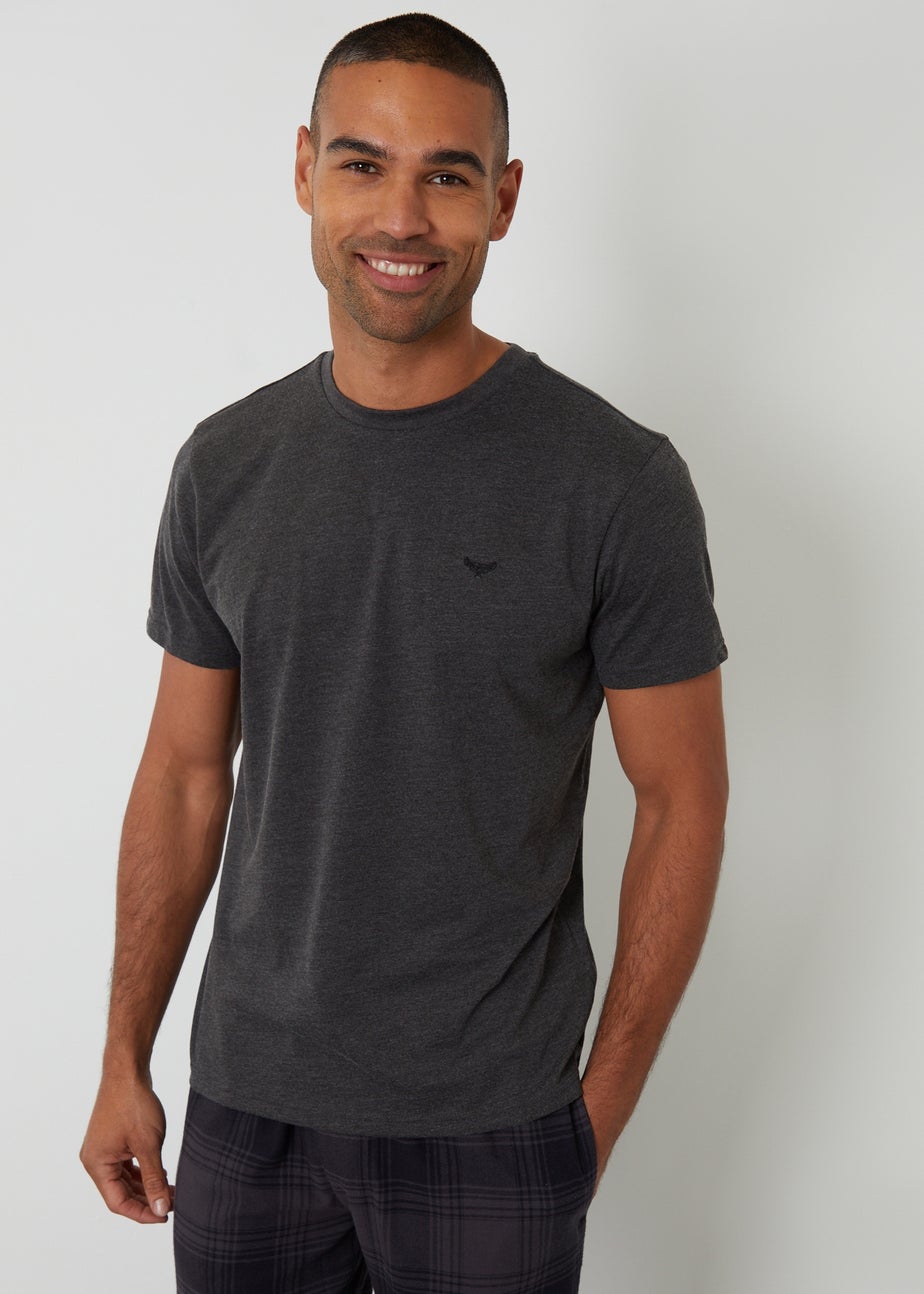 Threadbare Black 2 Pack Short Sleeve Top & Check Pants Pyjama Sets