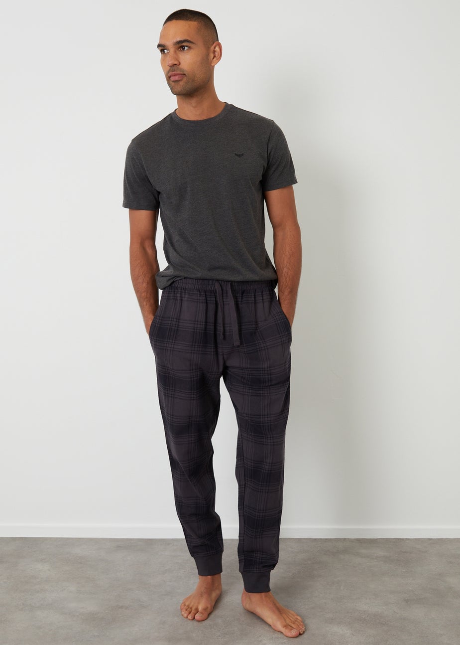 Threadbare Black 2 Pack Short Sleeve Top & Check Pants Pyjama Sets