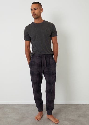 Threadbare Black 2 Pack Short Sleeve Top & Check Pants Pyjama Sets