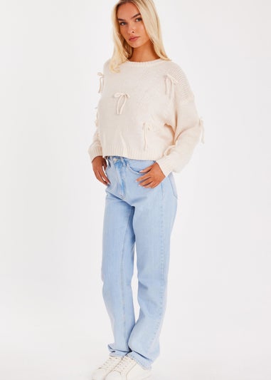 Quiz Cream Bow Detail Cropped Jumper