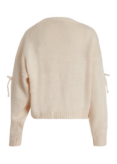 Quiz Cream Bow Detail Cropped Jumper