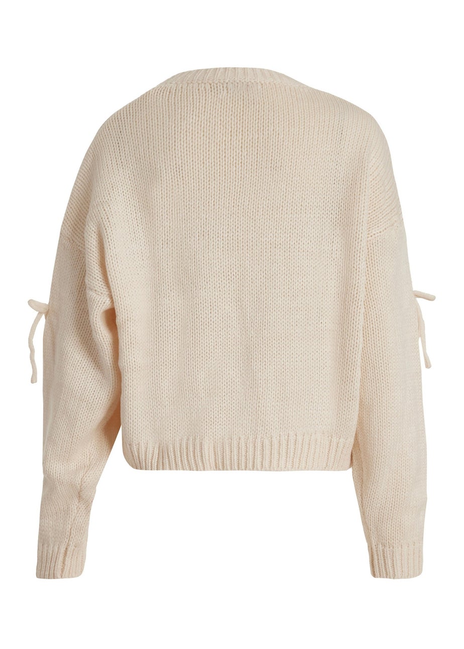 Quiz Cream Bow Detail Cropped Jumper