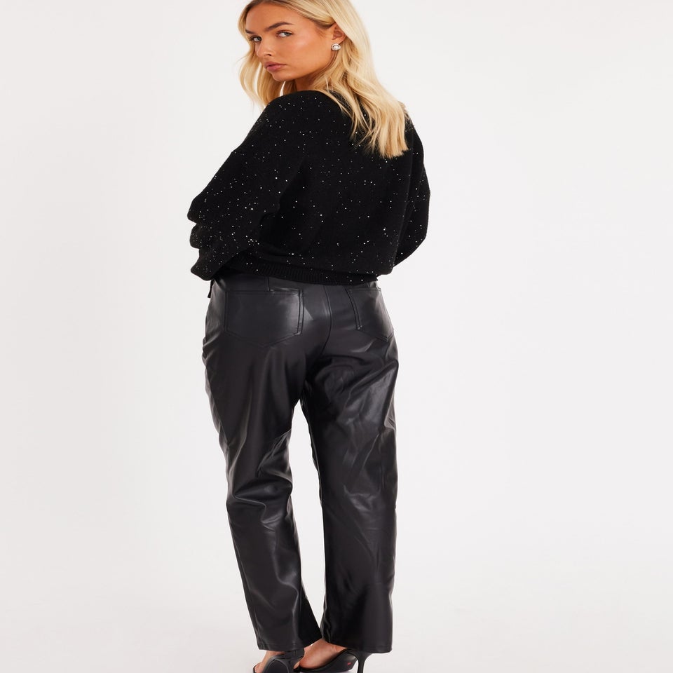 Quiz Black Sequin Tie Front Cardigan