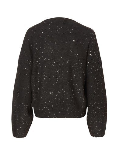 Quiz Black Sequin Tie Front Cardigan
