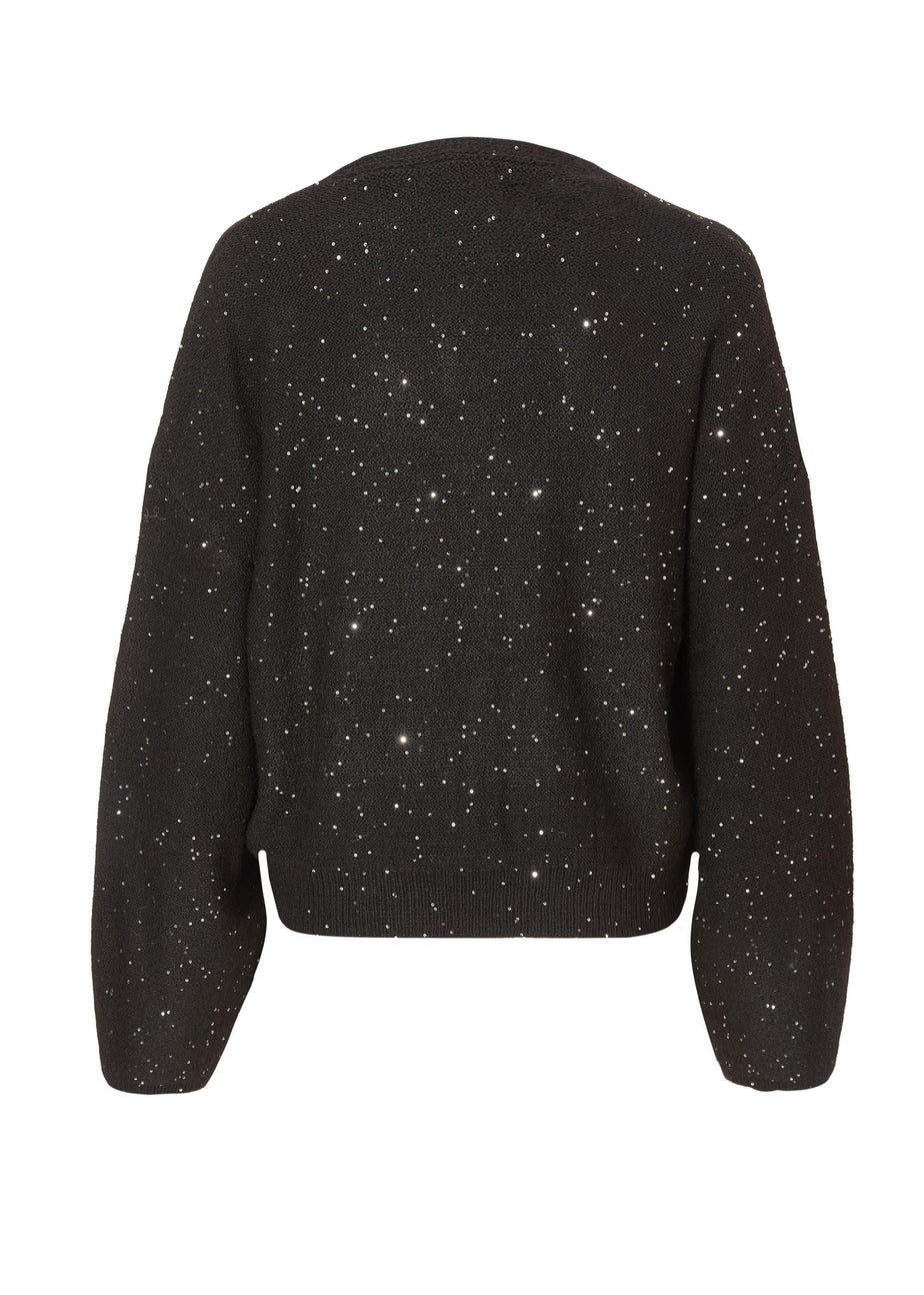 Quiz Black Sequin Tie Front Cardigan