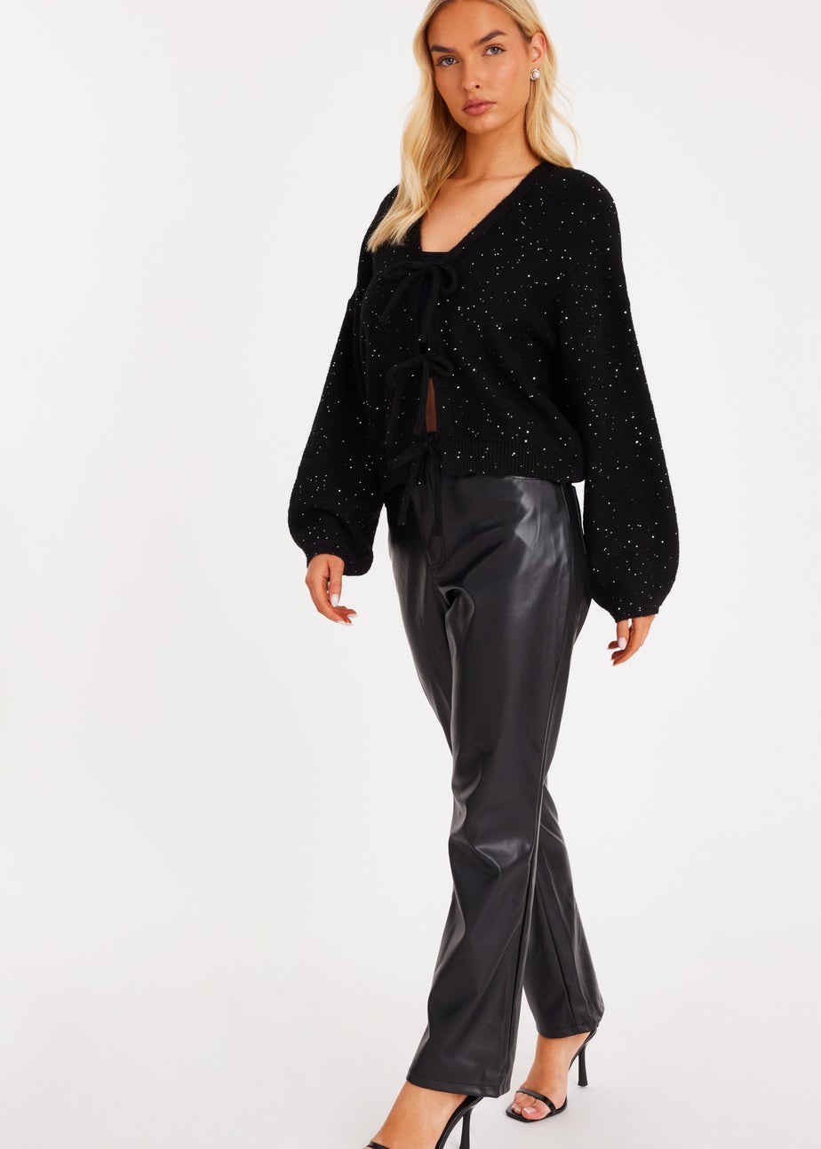 Quiz Black Sequin Tie Front Cardigan