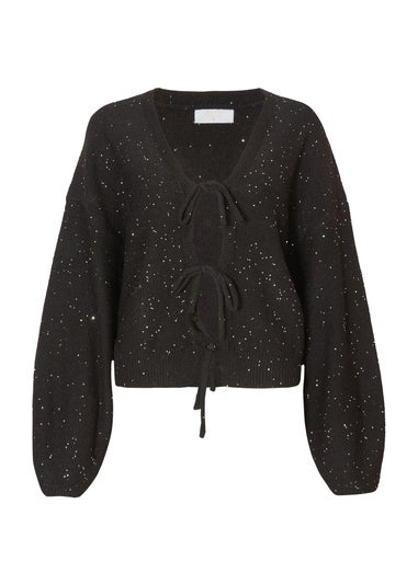 Quiz Black Sequin Tie Front Cardigan