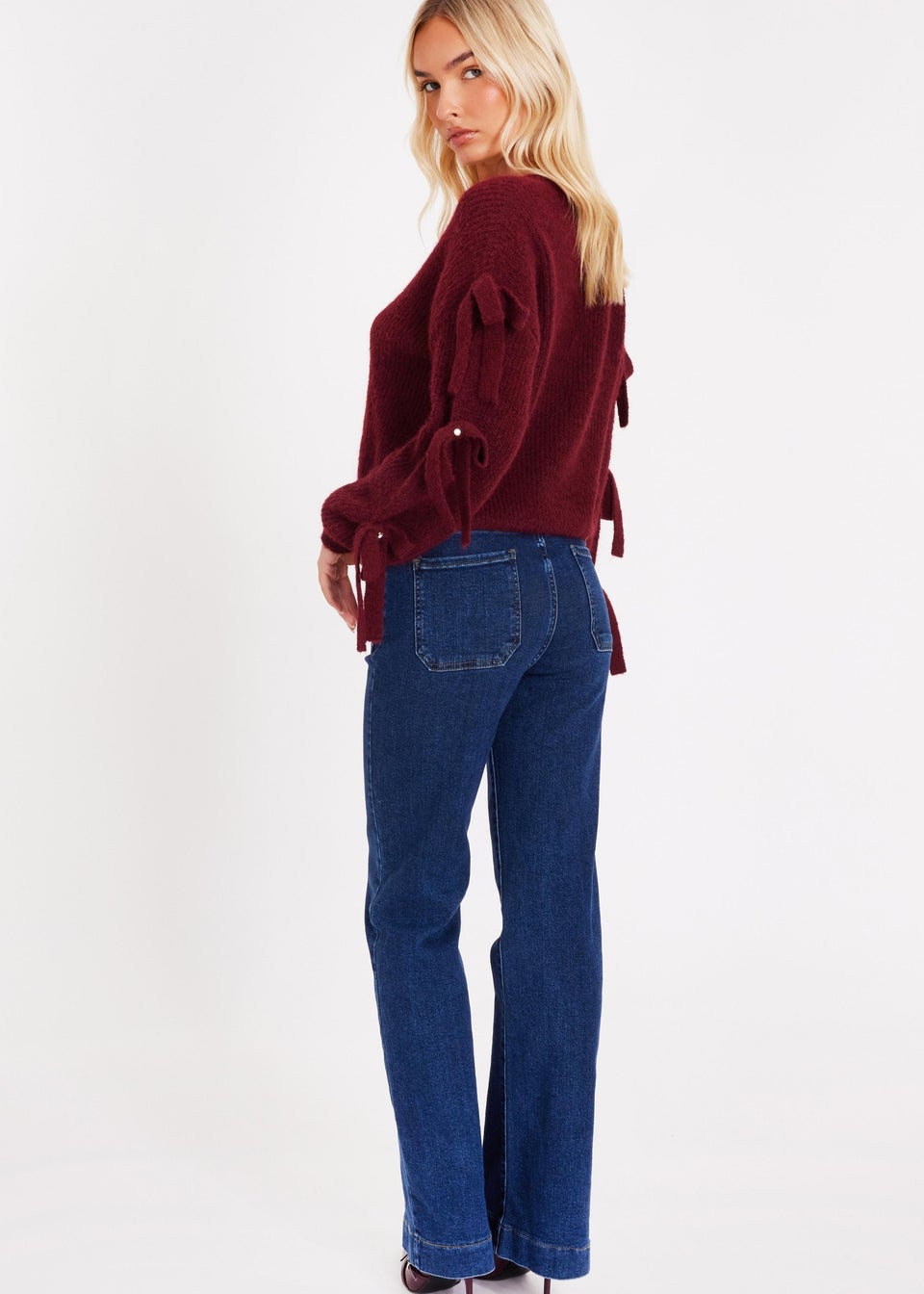 Quiz Burgundy Bow Sleeve Jumper