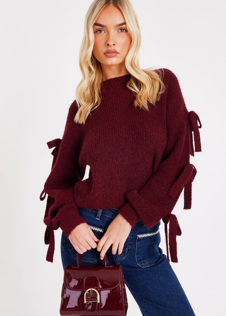 Quiz Burgundy Bow Sleeve Jumper